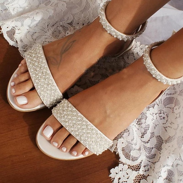 Sandals Rhinestone Ivory - Elegant Bridal Wedding Women's