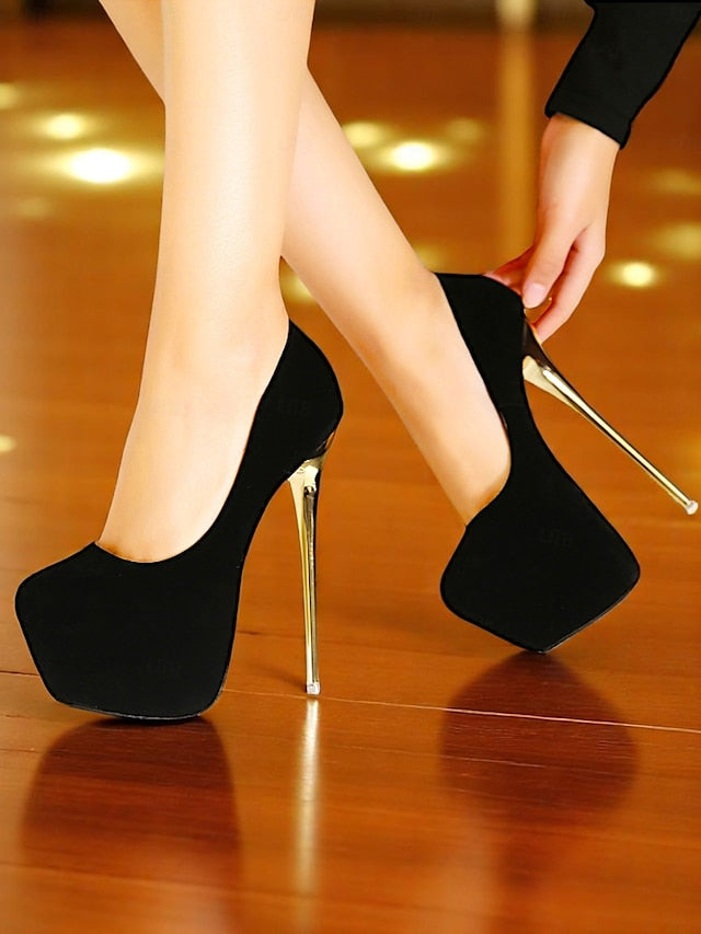 Metallic Stiletto Women's Heels Platform Red with Suede and