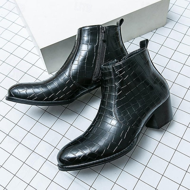 Crocodile Brown Ankle Pattern Men's Boots Leather Faux -