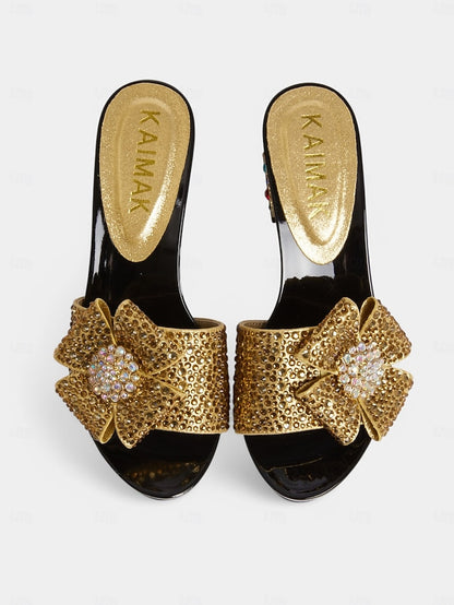 Heel High Clutch with Sandals Matching Bow Sparkling Rhinestone