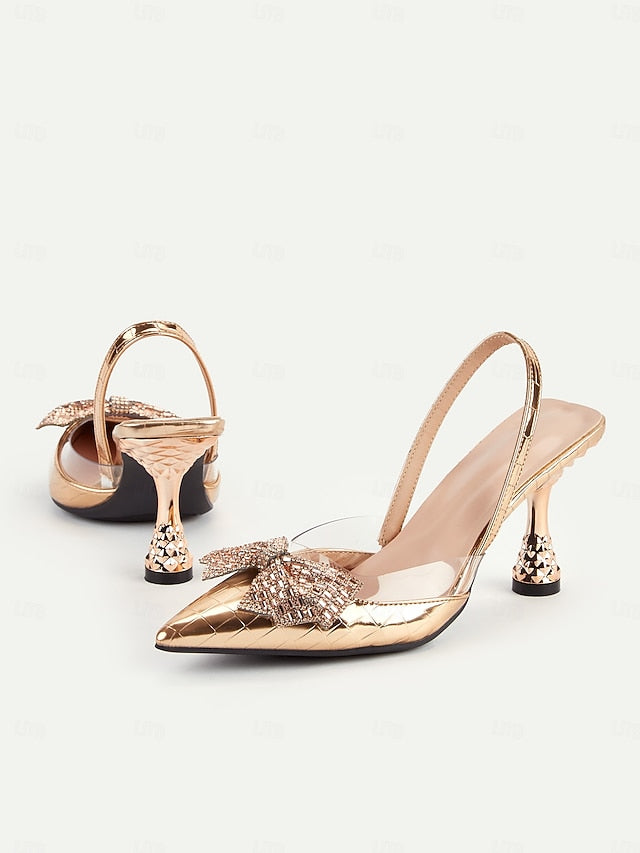 Bow Heels Quilted Gold Slingback with Women's Detail -