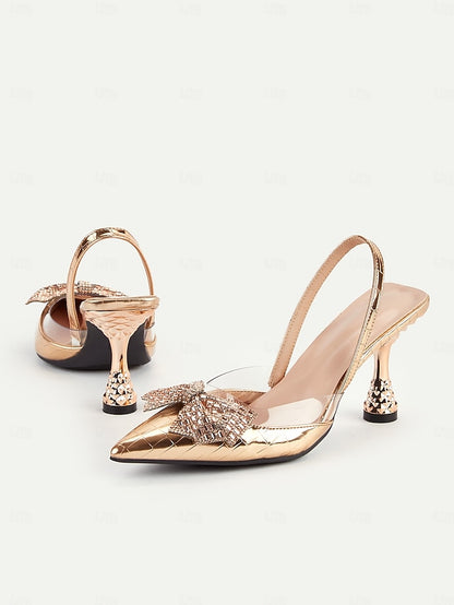 Bow Heels Quilted Gold Slingback with Women's Detail -