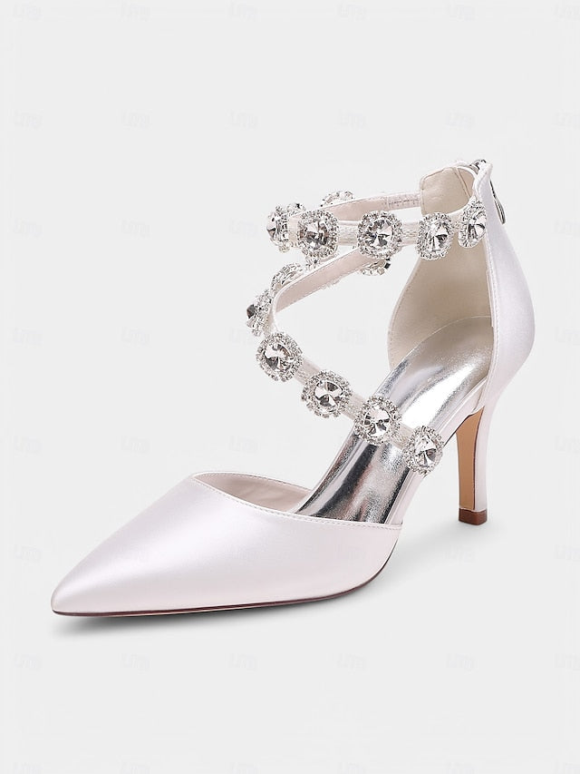 Satin Ankle Heels Crystal with Women's Purple Stiletto