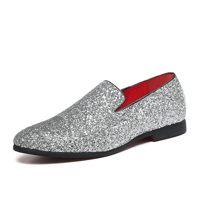 and Men's with Design Glitter Silver Slip-On Loafers