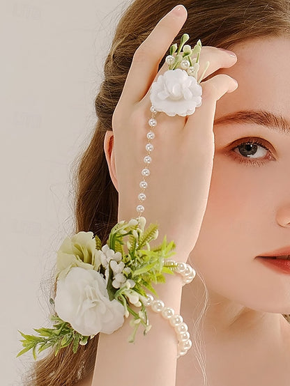 Pearls Set Elegant White Jewelry and Floral – Wrist Hand with