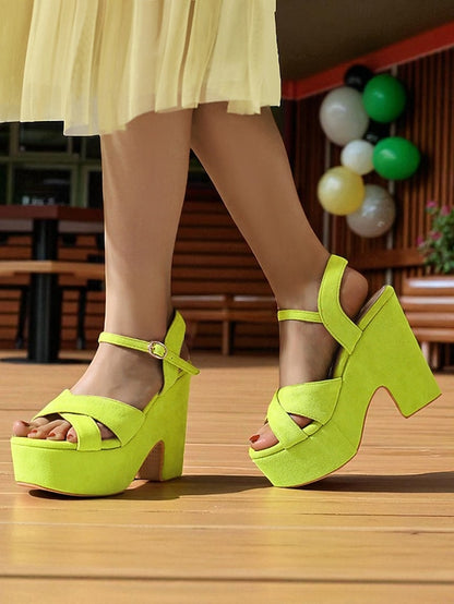Platform Sandals with Hot Suede Ankle Strap Pink - Women's