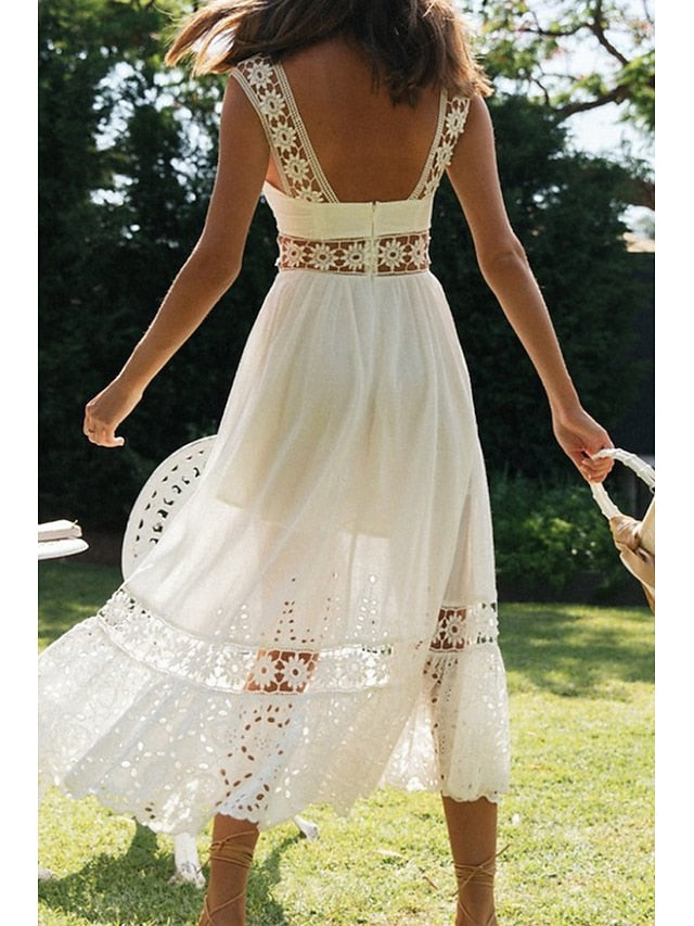 Women's Midi Dress White Dress Graduation Dress Elegant