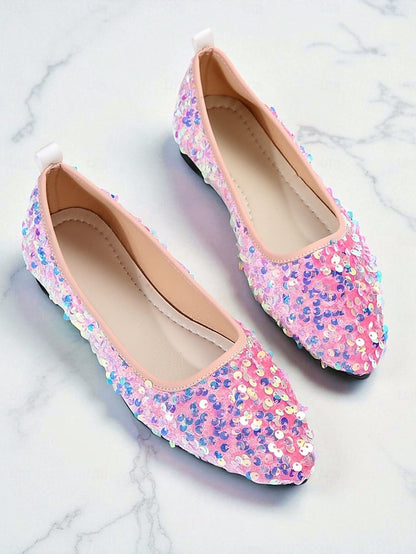 Ballet Sequin Women's - Toe Pointed Flats Black Sparkly