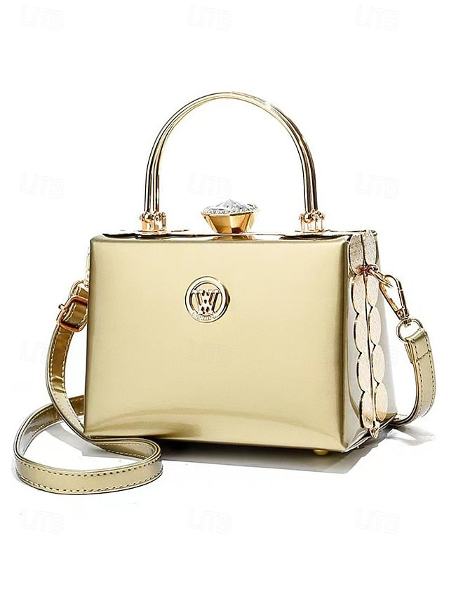 Handbag with Patent Evening Burgundy Gold Women's Leather