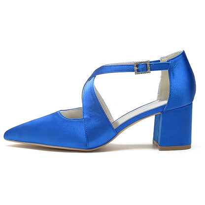 Block Pointed Toe Women's – Satin Elegant Heels White