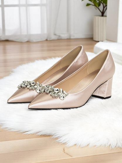Champagne with Toe Women's Pointed Wedding Pumps Satin
