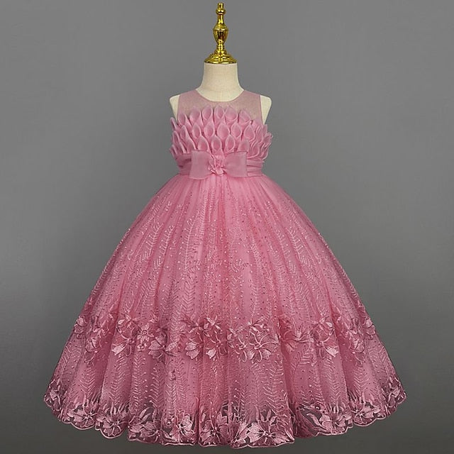 Girl Girls' Solid Flower Kids Dress Colored