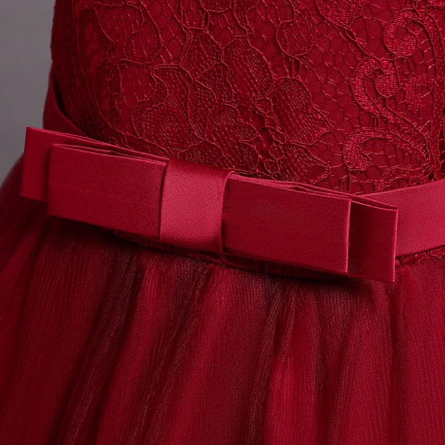 Little Girls' Party Dress A Floral Line Plain Kids