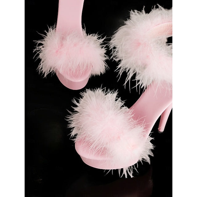 Fluffy Heels –Stylish Pink Platform High with Sandals
