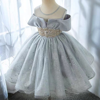 Girls' Party Short Sleeve Dress Color Solid Kids