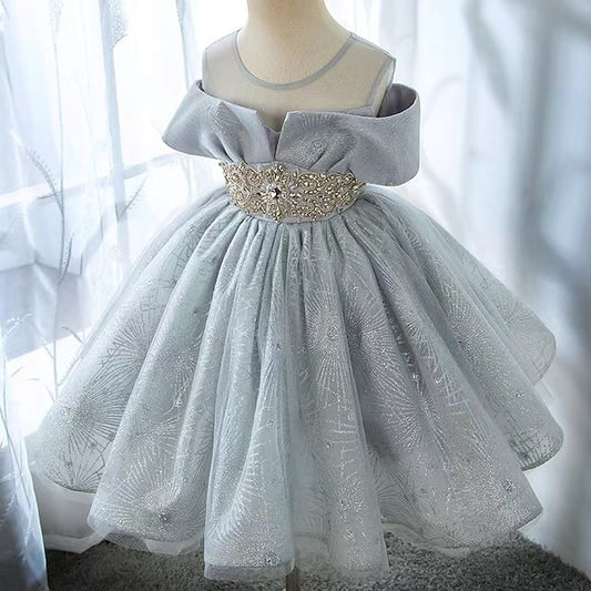 Girls' Party Short Sleeve Dress Color Solid Kids