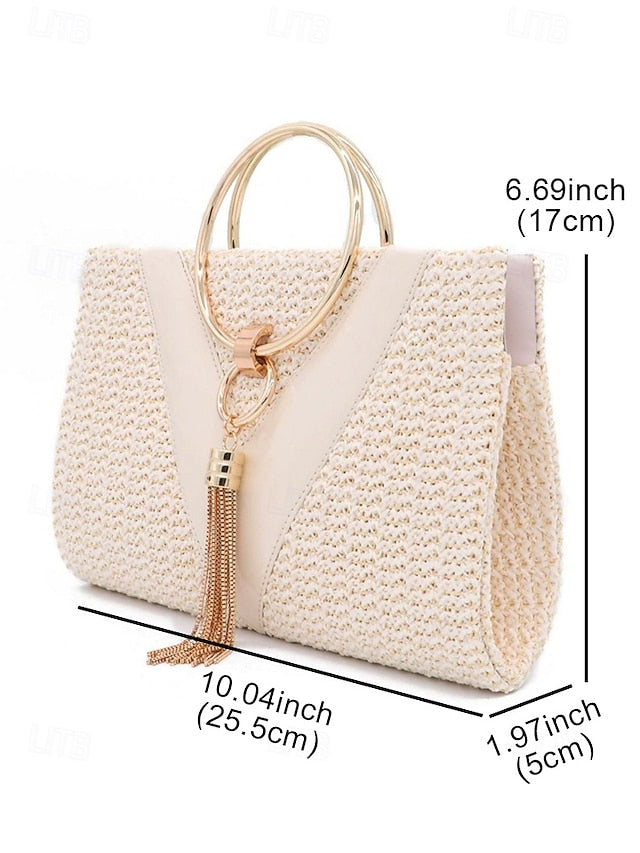 Straw Handbag with Purse Elegant Women's Woven Clutch –