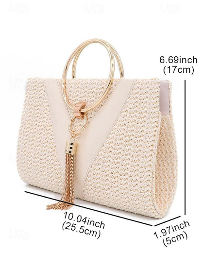 Straw Handbag with Purse Elegant Women's Woven Clutch –