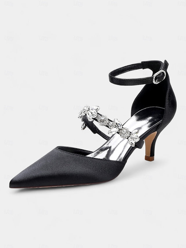 - Embellishments Rhinestone Satin Heels Black Women's with