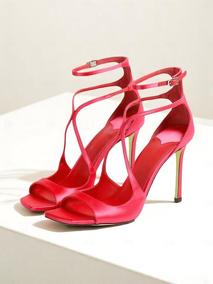 Satin Elegant Stiletto Lavender - Heels Crisscross Women's