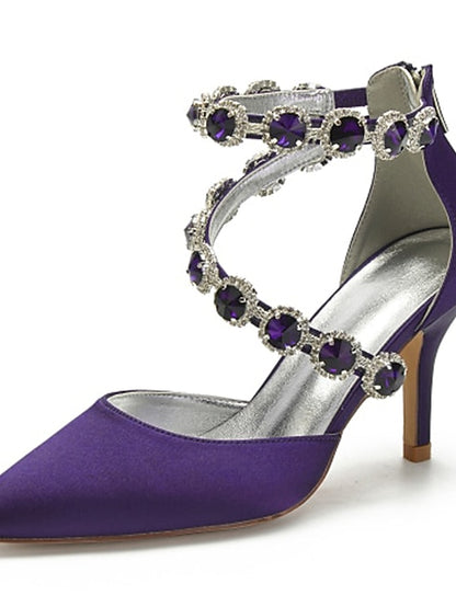 Purple Shoes Women's with Heel High Satin Rhinestone
