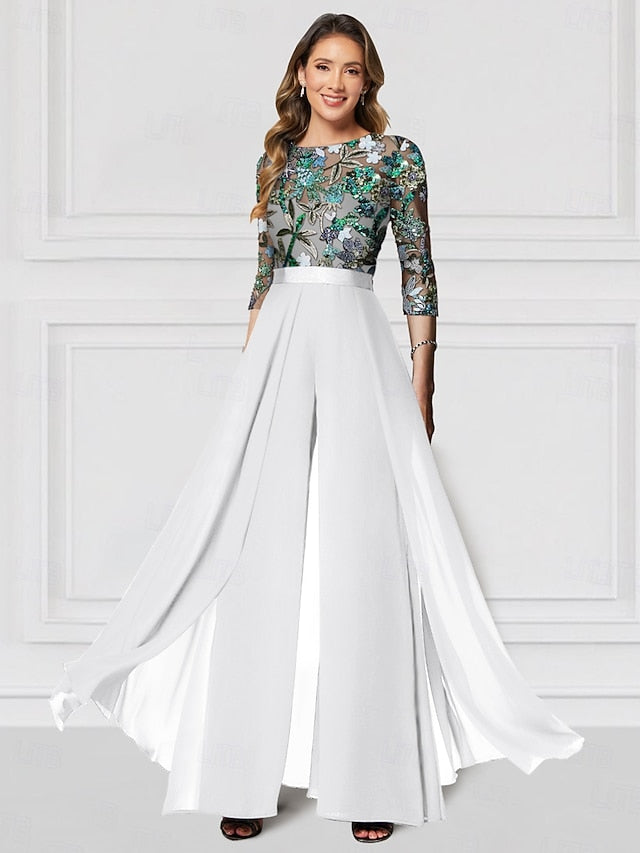 the Wedding Mother Formal Jumpsuit of Embroidered Bride Floral