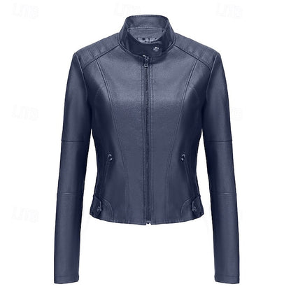 Faux Comfortable Women's Jacket Pocket Zipper Leather