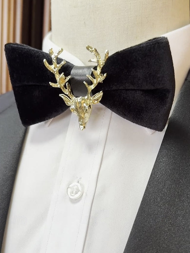 Gold Tie Pin Head Velvet with Men's Bow Deer