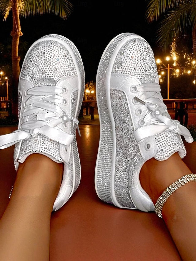 Lace-Up Sneakers Women's - Sparkly Glamorous Rhinestone