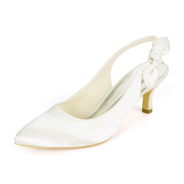 Heels - Women Tie for Toe Slingback Pointed Bow White with
