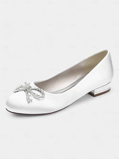 Flats Rhinestone Round-Toe - Embellished Bow Women's