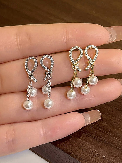 teardrop Women's rhinestone with earrings pearl imitation