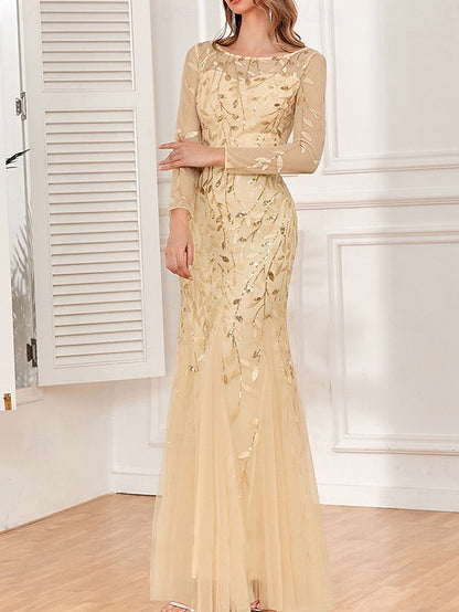 Crew Elegant Neck the Floor of Party Mother Dress Bride