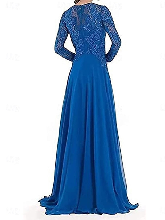 Neck Elegant Mother Dress Party Floor Bride Crew of A-Line the