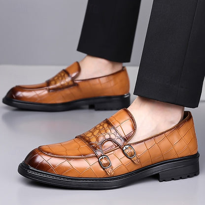 Pattern – Faux Crocodile Leather with Brown Men's Loafers