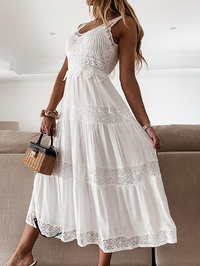 Women's Midi Dress White Dress White Lace Wedding Dress