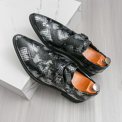 Men Monk – Formal Shoes Snake Classic Print for Strap Brown