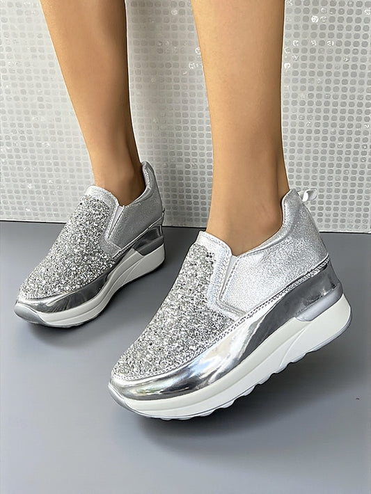 Glitter Sneakers with Slip-On Women's Black Metallic