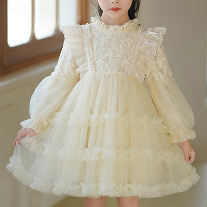 Kids Party Color Girl Dress Long Solid Girls' Flower