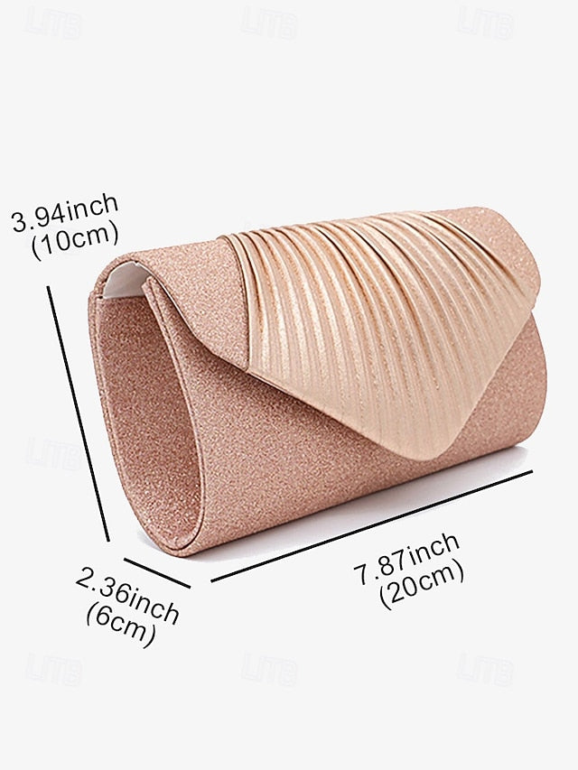 Evening Design Pleated Bag Clutch Glitter with – Champagne