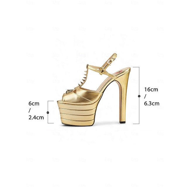 Women's Metallic and High Gold Heels - Silver Edgy Platform