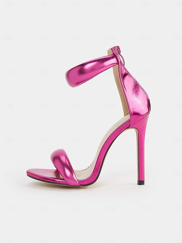 Stiletto Ankle Strap Heels Women Fuchsia for - Metallic