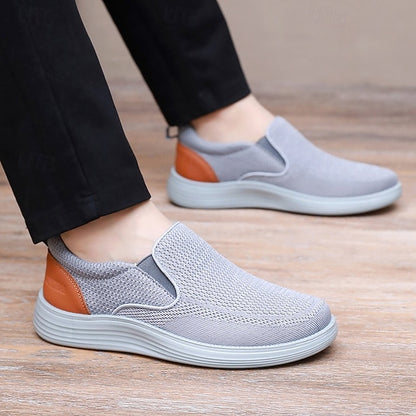 – Knit Navy Stretch Slip-On Sneakers Breathable Men's