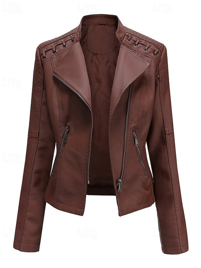 Pocket Leather Comfortable Jacket Zipper Faux Women's