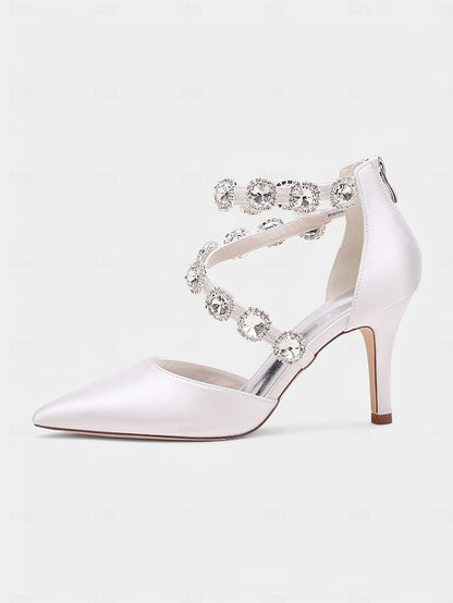 Satin Ankle Heels Crystal with Women's Purple Stiletto