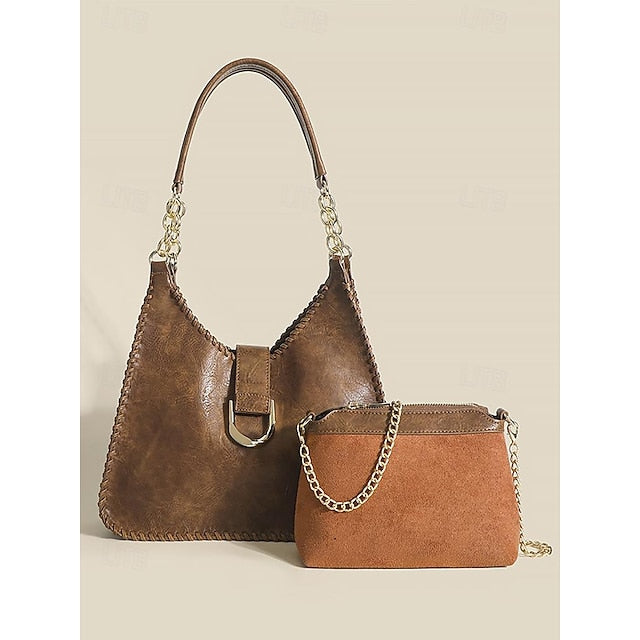 Hobo Bag mit Kette - Lederriemen Vintage Damen Groß