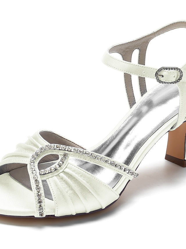 Women's Satin Blue Sandals Heeled Navy Rhinestone –