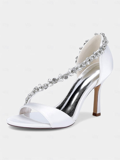Crystal Heels T-Strap Women's Champagne – with Satin High