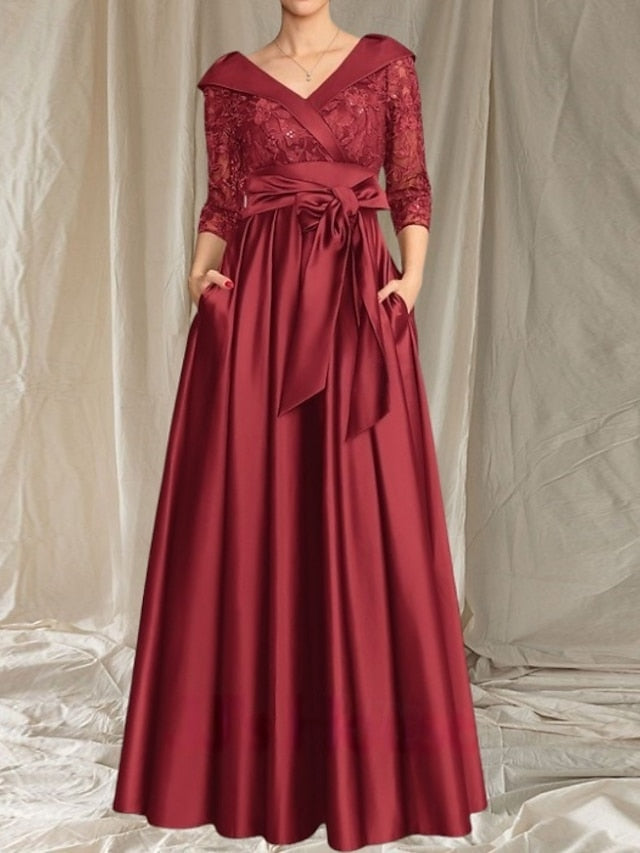 Dress of Mother Elegant A-Line Wedding Bride the Guest V Neck