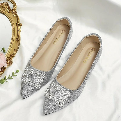 Glitter Flats Rhinestone Silver with Embellished Women's